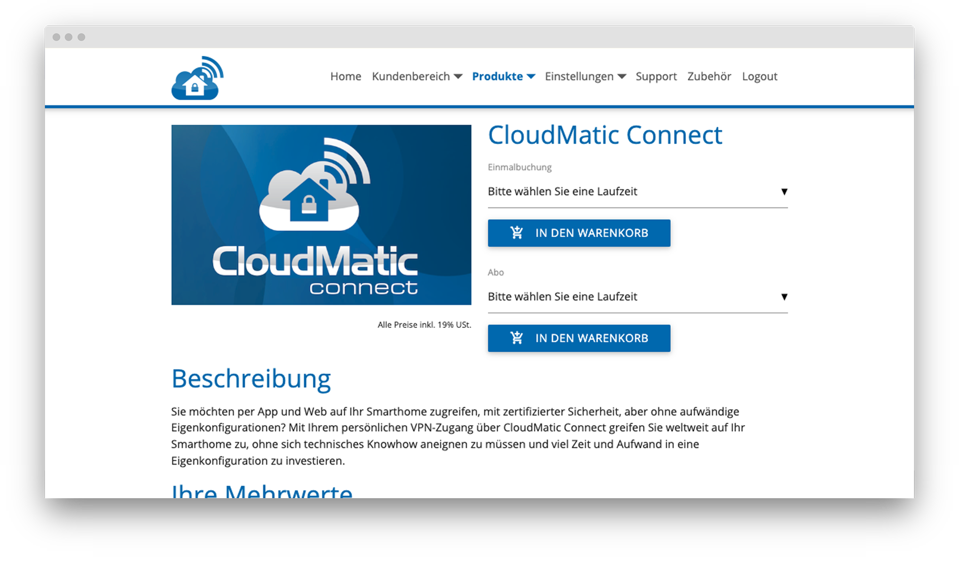 CloudMatic - Produktauswahl